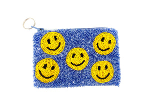 The Beaded Smiley Pouch in Periwinkle Yellow
