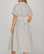 Load image into Gallery viewer, The Stripe Smock Shirt Dress in Navy White

