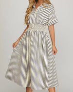 Load image into Gallery viewer, The Stripe Smock Shirt Dress in Navy White
