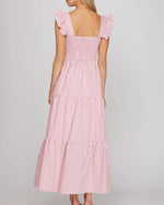 Load image into Gallery viewer, The Stripe Flutter Sleeve Smock Maxi Dress in Pink
