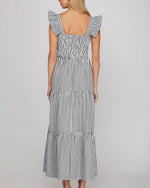 Load image into Gallery viewer, The Stripe Flutter Sleeve Smock Maxi Dress in Navy
