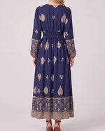 Load image into Gallery viewer, The Border Print Maxi Dress in Navy
