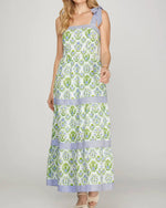 Load image into Gallery viewer, The Self Tie Floral Maxi Dress in Green Blue
