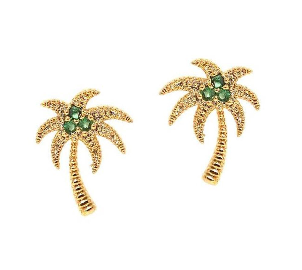 The Palm Tree Studs in Green CZ