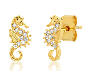 The Seahorse Studs in Gold CZ