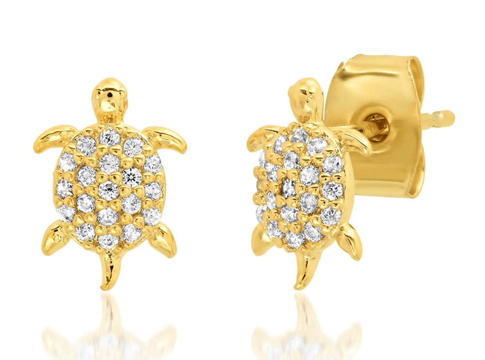 The Pave Turtle Studs in Gold CZ