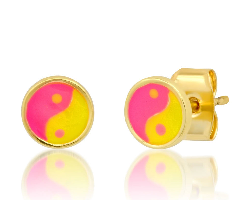 The Ying Yang Studs in Pink Yellow