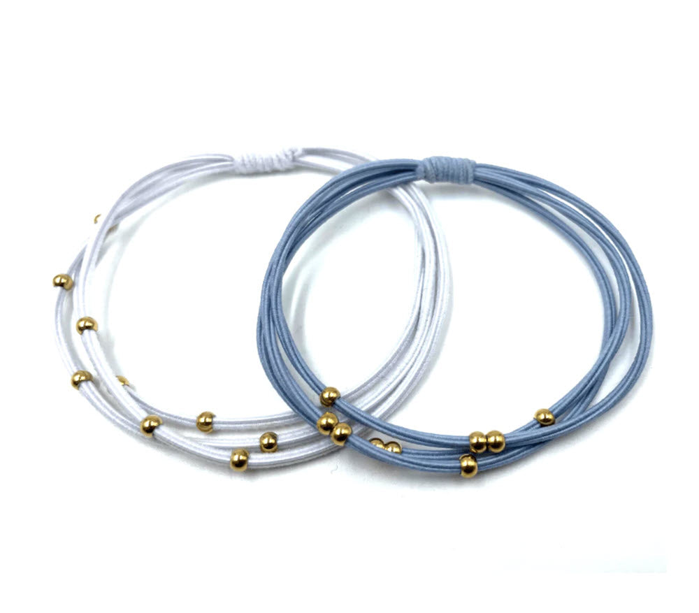 The Gold Fill Water Pony Bracelet Hair Band in White Blue
