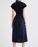 Load image into Gallery viewer, The Belted Mixed Media Midi in Navy
