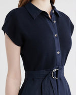 Load image into Gallery viewer, The Belted Mixed Media Midi in Navy
