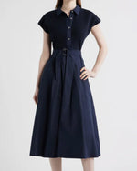 Load image into Gallery viewer, The Belted Mixed Media Midi in Navy
