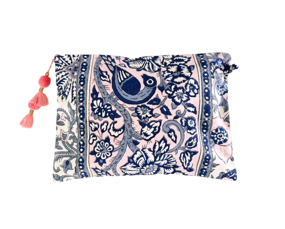 The Large Zip Floral Pouch in Blue Pink