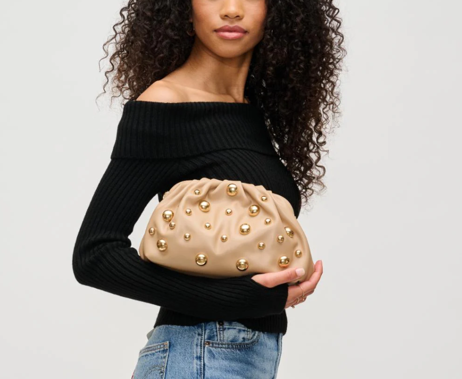 The Gold Stud Clutch in Nude Shoes N More