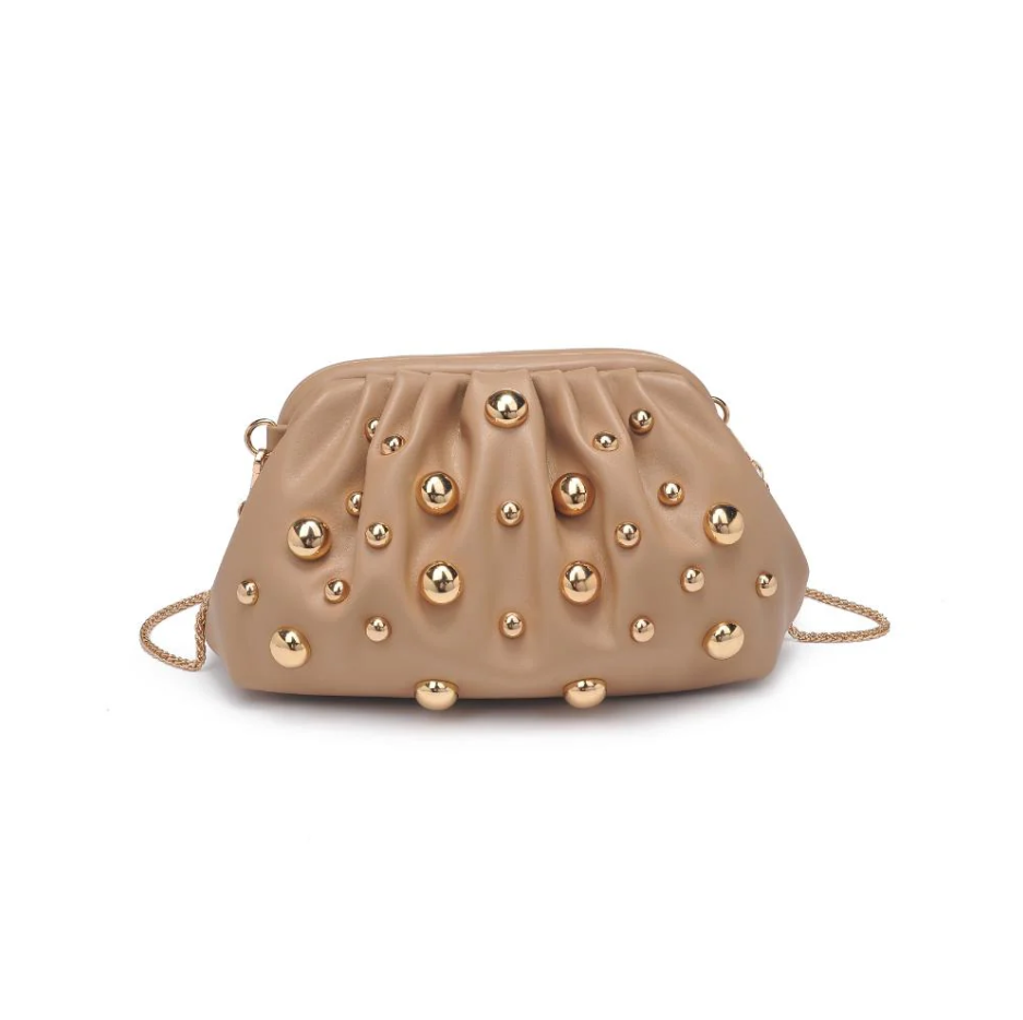 The Gold Stud Clutch in Nude