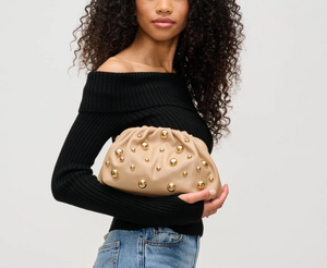 The Gold Stud Clutch in Nude