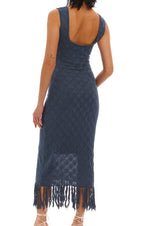 Load image into Gallery viewer, The Fringe Knit  Dress in Capri Blue
