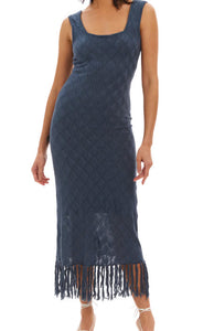 The Fringe Knit  Dress in Capri Blue