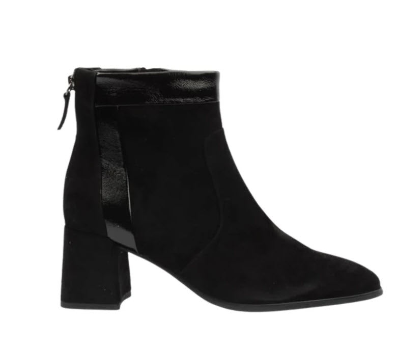 The Suede & Leather Back Zip Bootie in Black