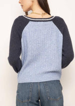 Load image into Gallery viewer, The V-Neck Color block Sweater in Blue multi
