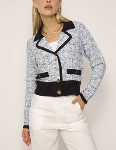 The Tweed Button Down Sweater in Blue