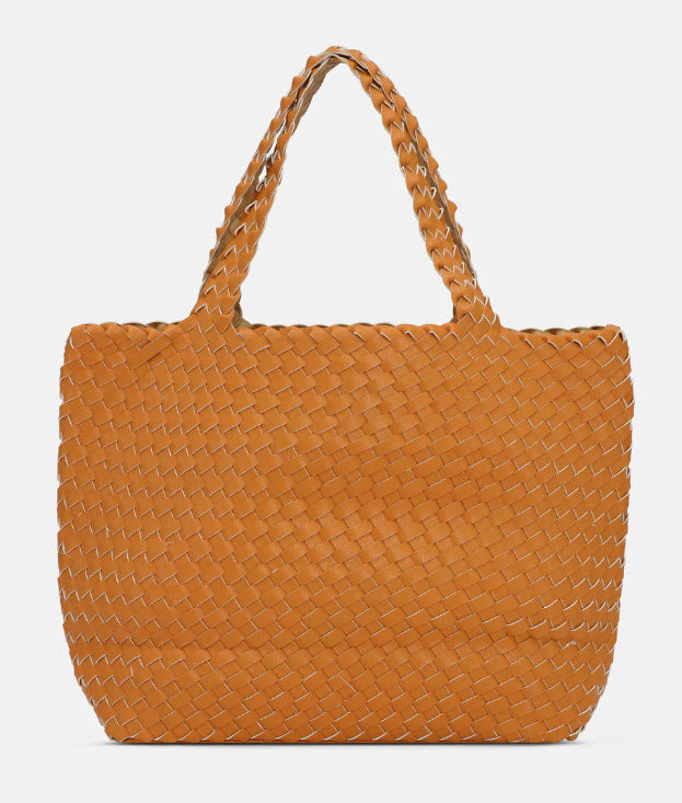 The Reversible Woven Tote in Orange & Gold