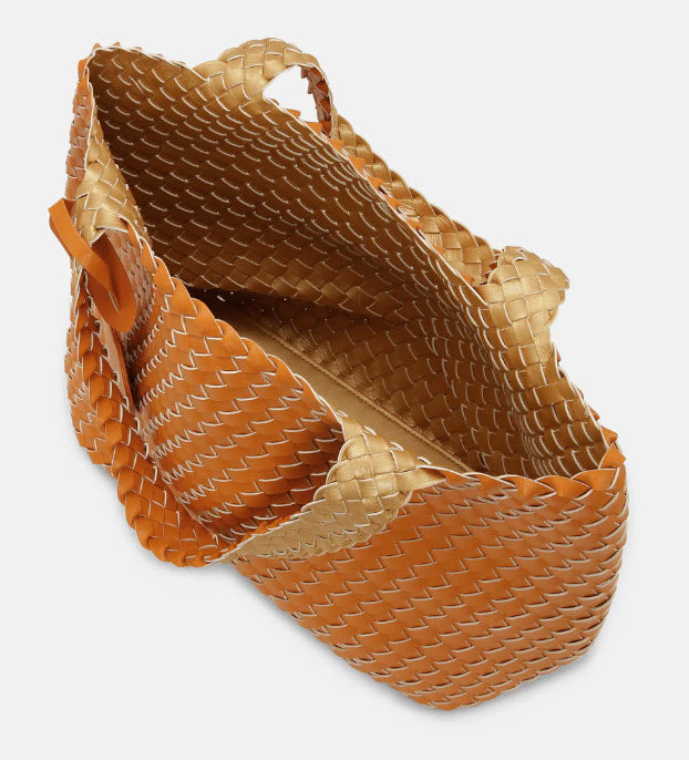 The Reversible Woven Tote in Orange & Gold