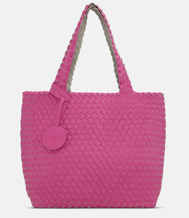 The Reversible Woven Tote in Hot Pink & Sand