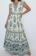 Load image into Gallery viewer, The V-Neck Floral Maxi Dress in Blue Bloom
