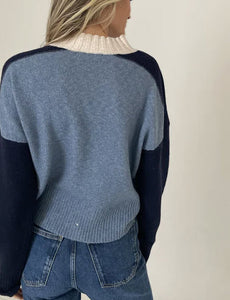 The Colorblock Crewneck Sweater in Denim