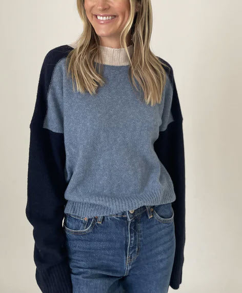 The Colorblock Crewneck Sweater in Denim