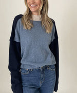 Load image into Gallery viewer, The Colorblock Crewneck Sweater in Denim
