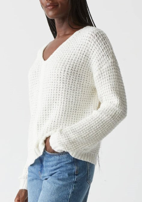 The Waffle V-Neck Sweater in Chalk