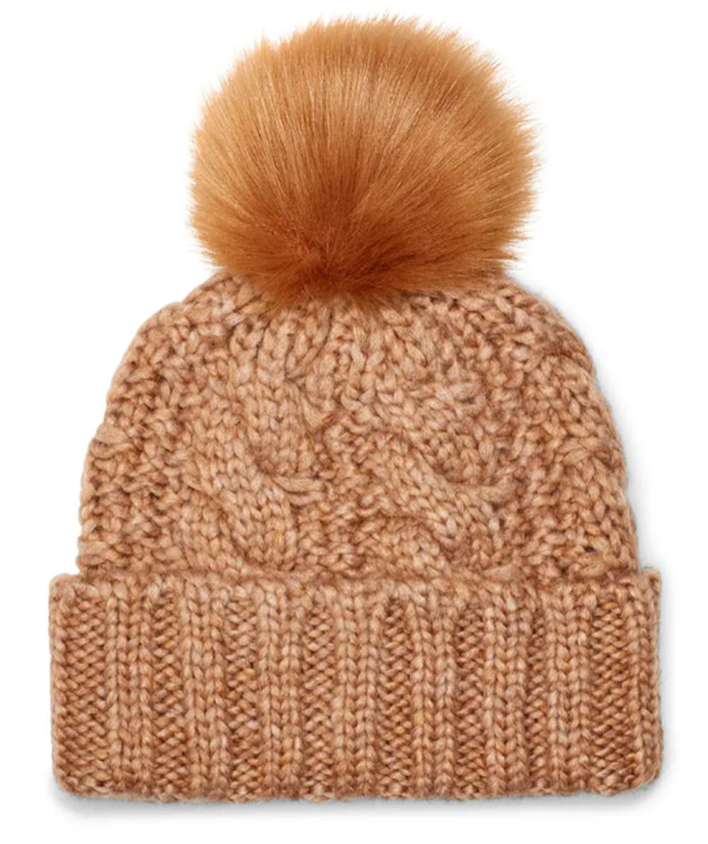 The Faux Fur Cable Knit Hat in Camel