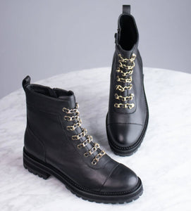 The Chain Lace Combat Boot in Black