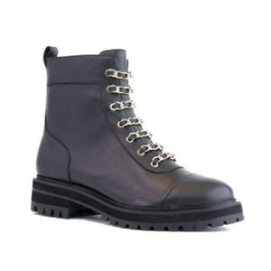 The Chain Lace Combat Boot in Black