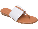 Load image into Gallery viewer, Nice - The Elastic Thong Sandal in White Andre Asssous Slide on and go. The single white elastic band works with any outfit. The memory foam insole makes these as comfortable as they are easy. Walking. Lunching. Boardwalk, brunch, dinner. Easy Breezy.
