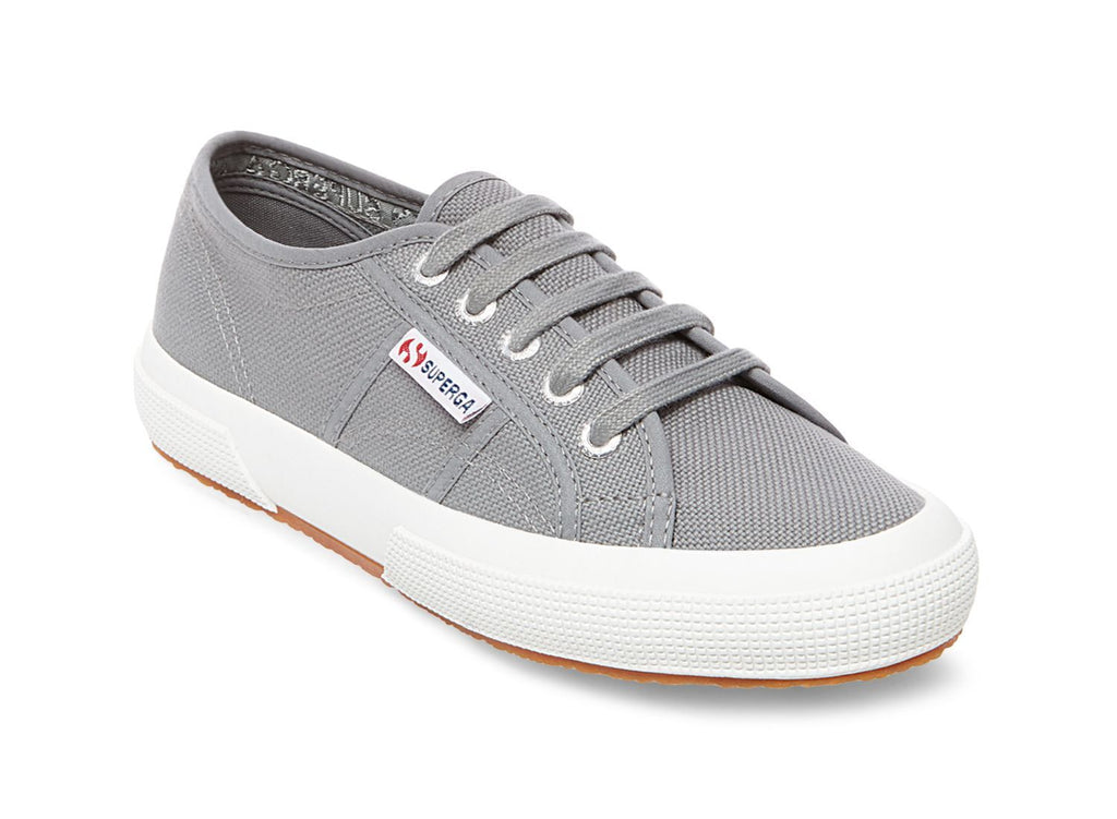 Superga 2750 - The Classic Lace Sneaker in Grey Sage. Classic never goes out of style. Simple, flattering, lace up silhouette. Washable canvas. Very comfortable. This is one sneaker you can wear all summer and beyond. Timeless.