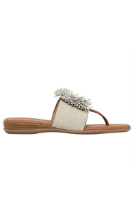 The Elastic Thong Sandal in Beige Linen