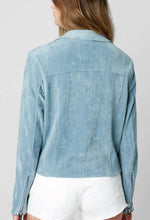 Load image into Gallery viewer, The Vegan Suede Moto Jacket in Light Blue
