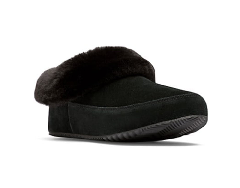 The Faux Fur Trim Slippers in Black