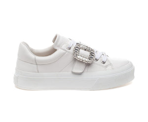 The Crystal Buckle Sneaker in White