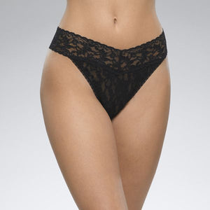 Hank Panky 4811P - Original Rise Thong in Black by Hanky Panky. Original Rise fits higher on the hips. Has a signature V-front and V-back waistband, and leaves no visible panty line. One-size fits most (hips measuring 36"- 45"). Made in the USA.