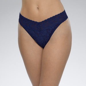 Hanky Panky 4811P - Original Rise Thong in Navy by Hanky Panky. Original Rise fits higher on the hips. Has a signature V-front and V-back waistband, and leaves no visible panty line. One-size fits most (hips measuring 36"- 45"). Made in the USA.