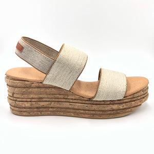 Andrea - The Elastic Band Cork Wedge Sandal in Natural Linen