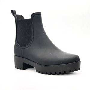 The Lug Bottom Double Gore Rain Bootie in Matte Black