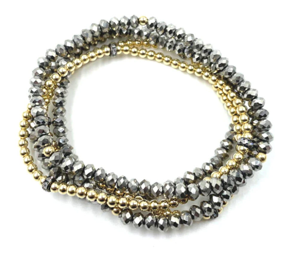 The Five Bead Stretch in Grey Metallic Gold Fill