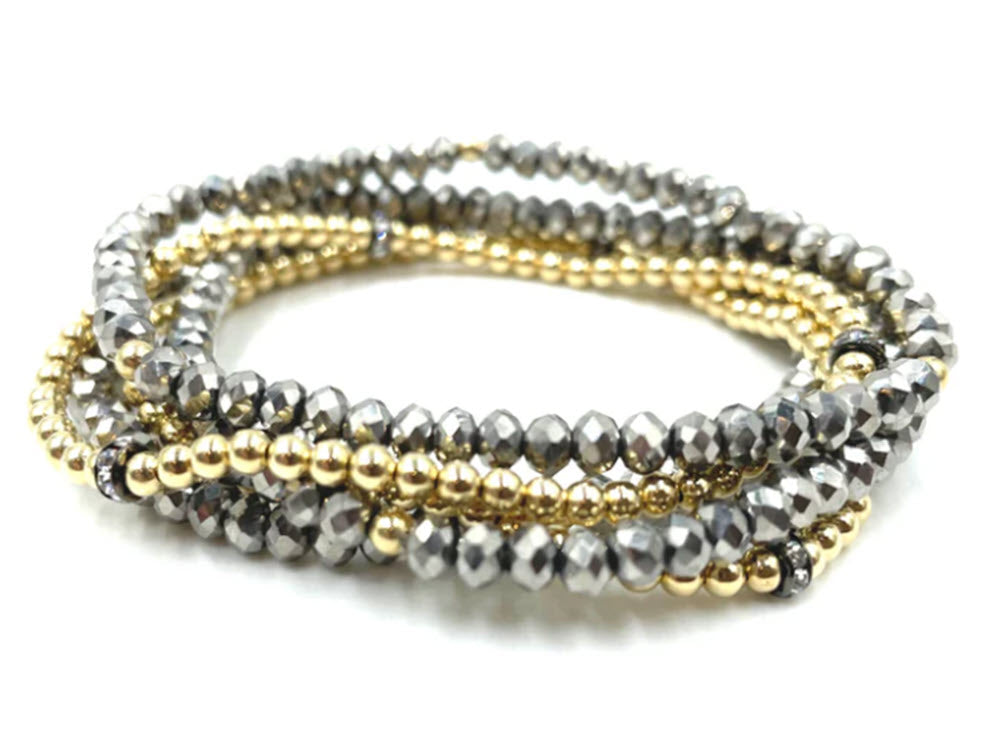 The Five Bead Stretch in Grey Metallic Gold Fill
