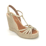 Load image into Gallery viewer, The Braided T-Strap Espadrille in Platino Metallic
