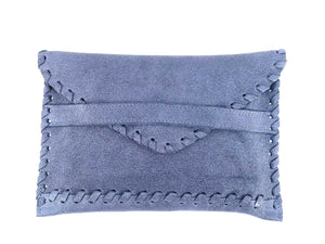 The Leather Whip Stitch Clutch in Navy Shimmer