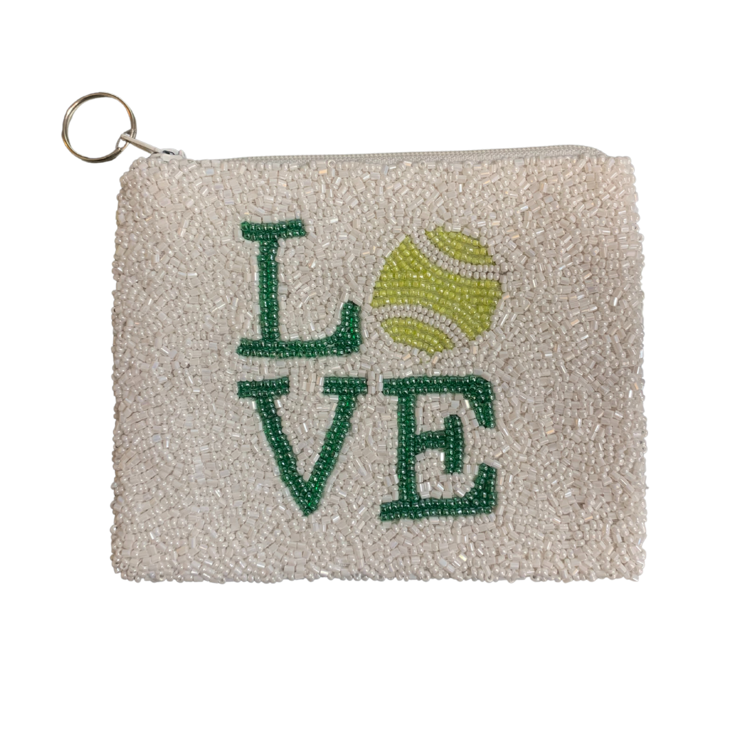 The Beaded Tennis Love Pouch in White